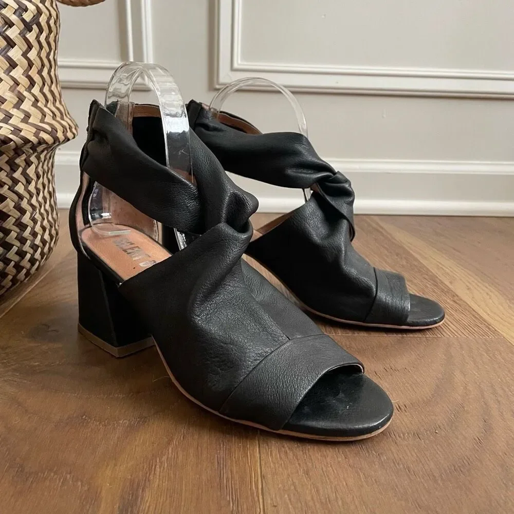 Anthropologie Silent D Leather Shooties Open Toe Block Heel $170 39 8.5